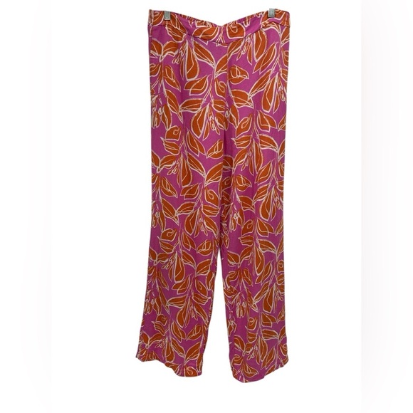 Sincerely Jules Linen Blend Tropical Pink Orange Pull On Elastic Waist Pants L - Picture 1 of 8